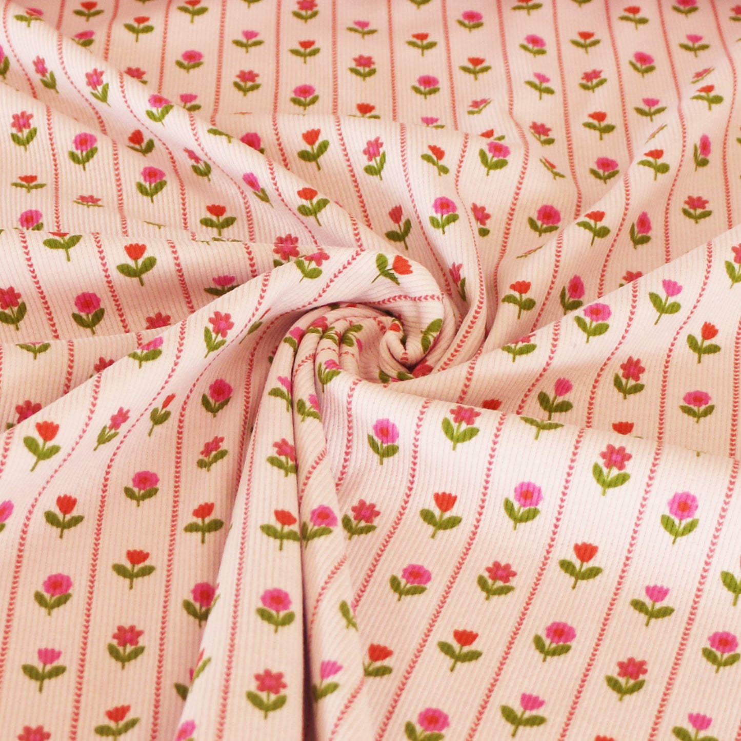 Ribbad Trikå Blomma Randig 'Light Pink'