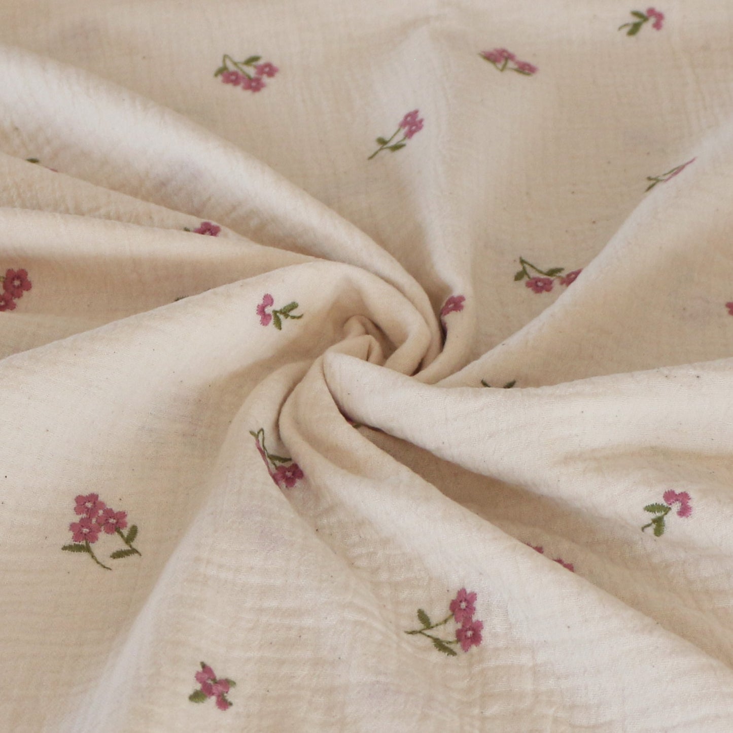 Double Gauze Embroidered Flower Rose 'Creme'