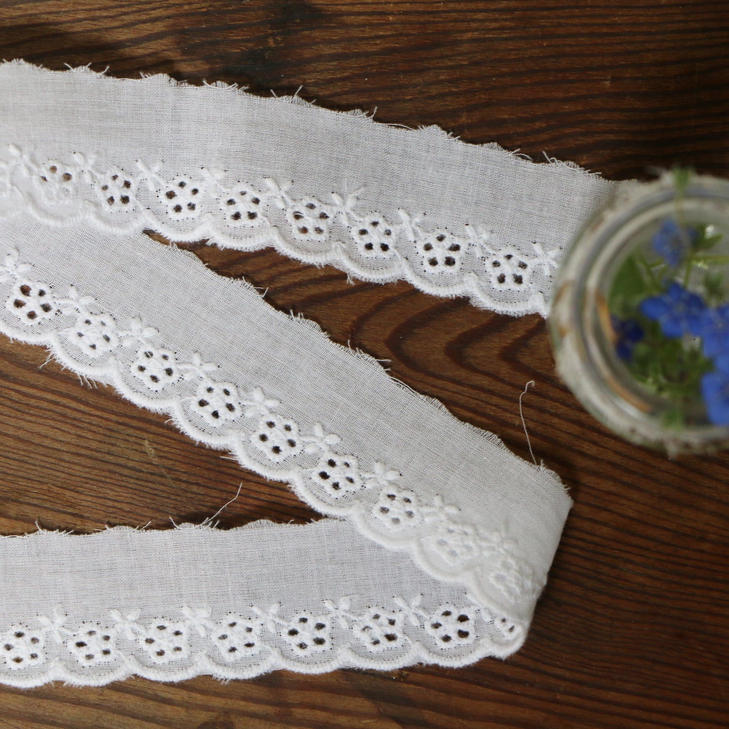 Embroidered Eyelet Lace – White with Floral Pattern small