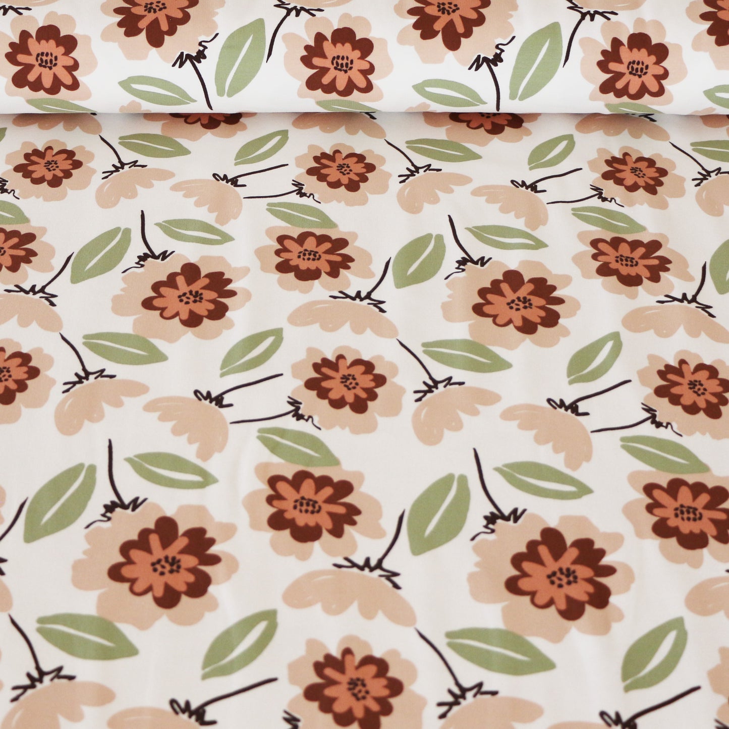 French Terry Blumen 'Creme'