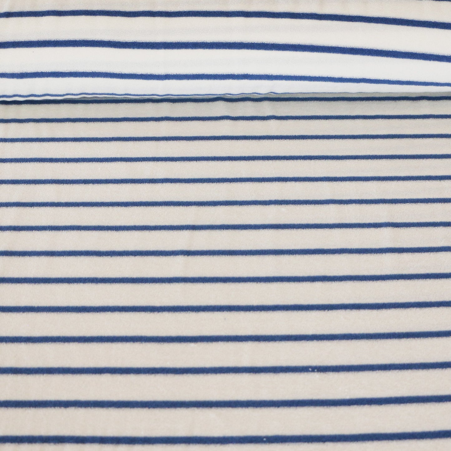 Stretchfrotte Randig 'Blue & Creme'
