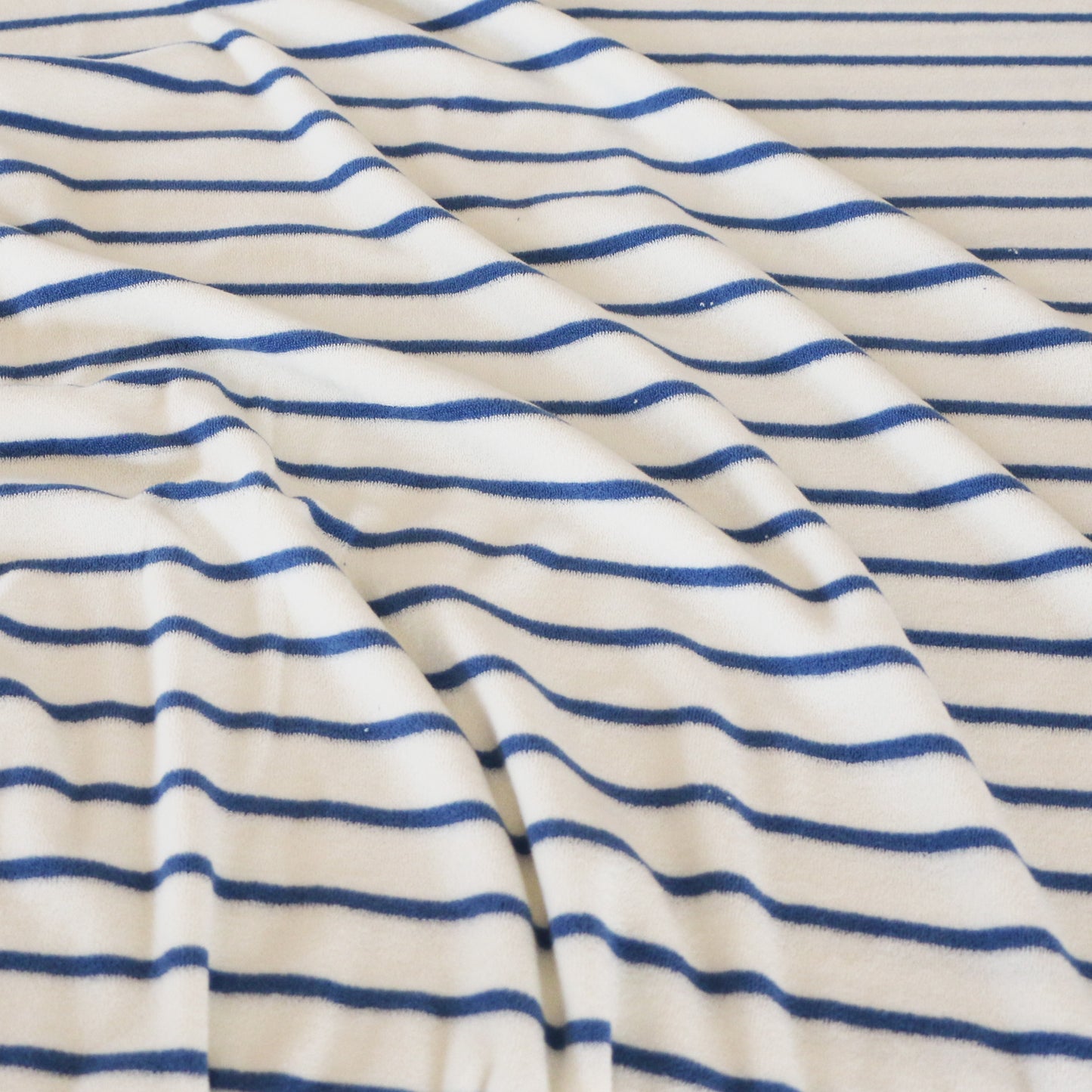Stretchfrotte Randig 'Blue & Creme'