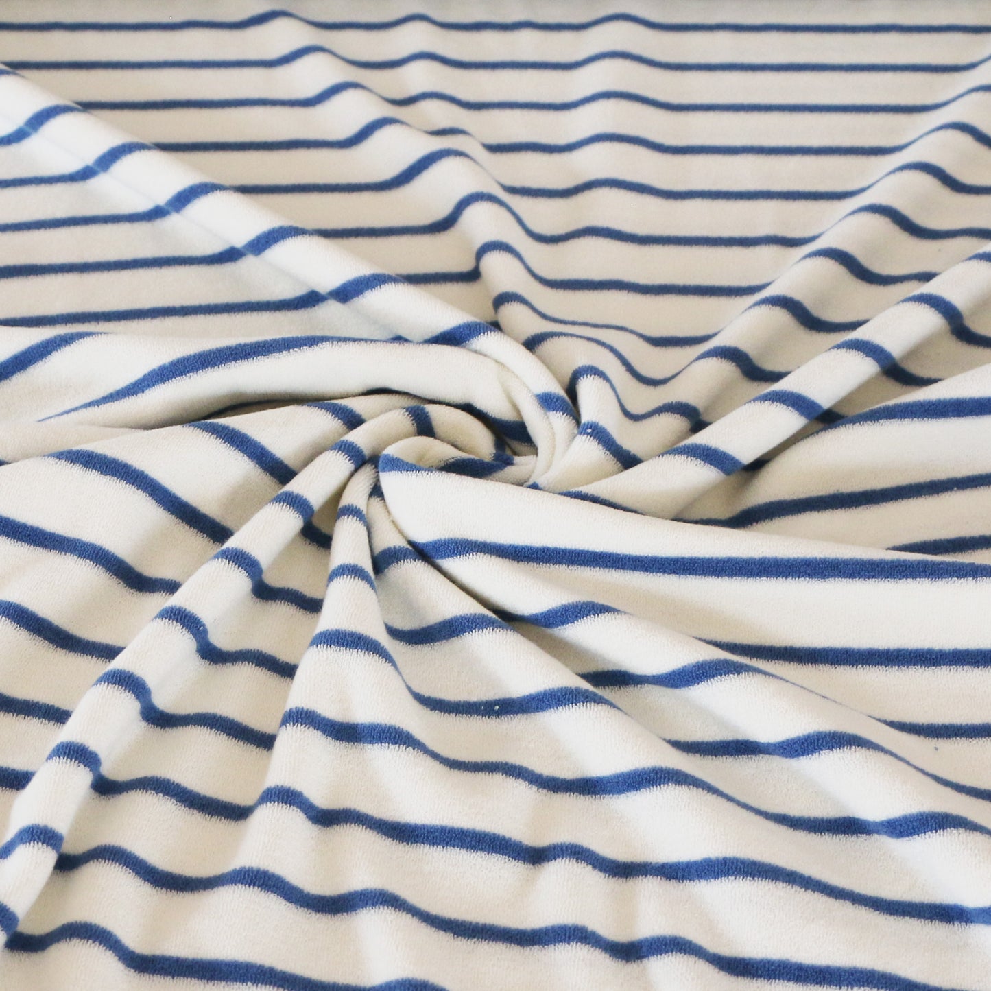 Stretchfrotte Randig 'Blue & Creme'