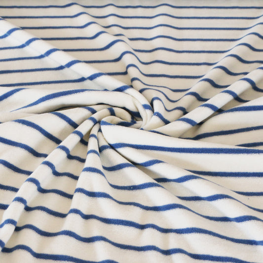 Stretchfrotte Randig 'Blue & Creme'