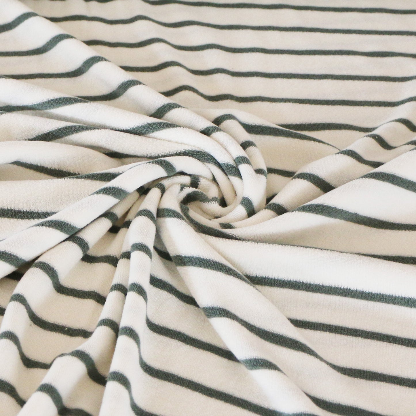 Stretchfrottee Streifen 'Green & Creme'