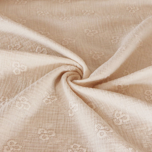 Muslin Broderad Blomma 'Creme'