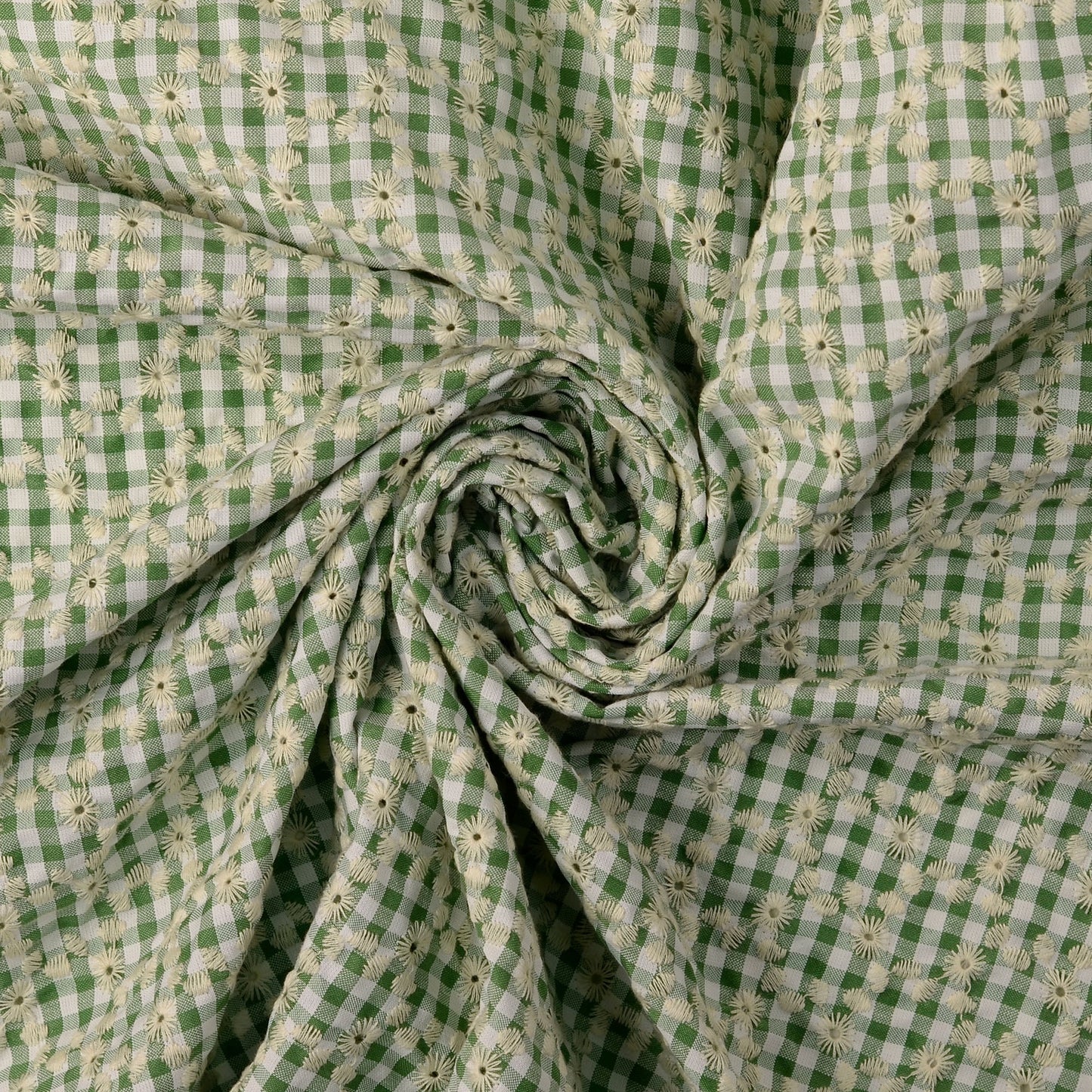 Embroidered Fabric Checkered 'Olive Green'