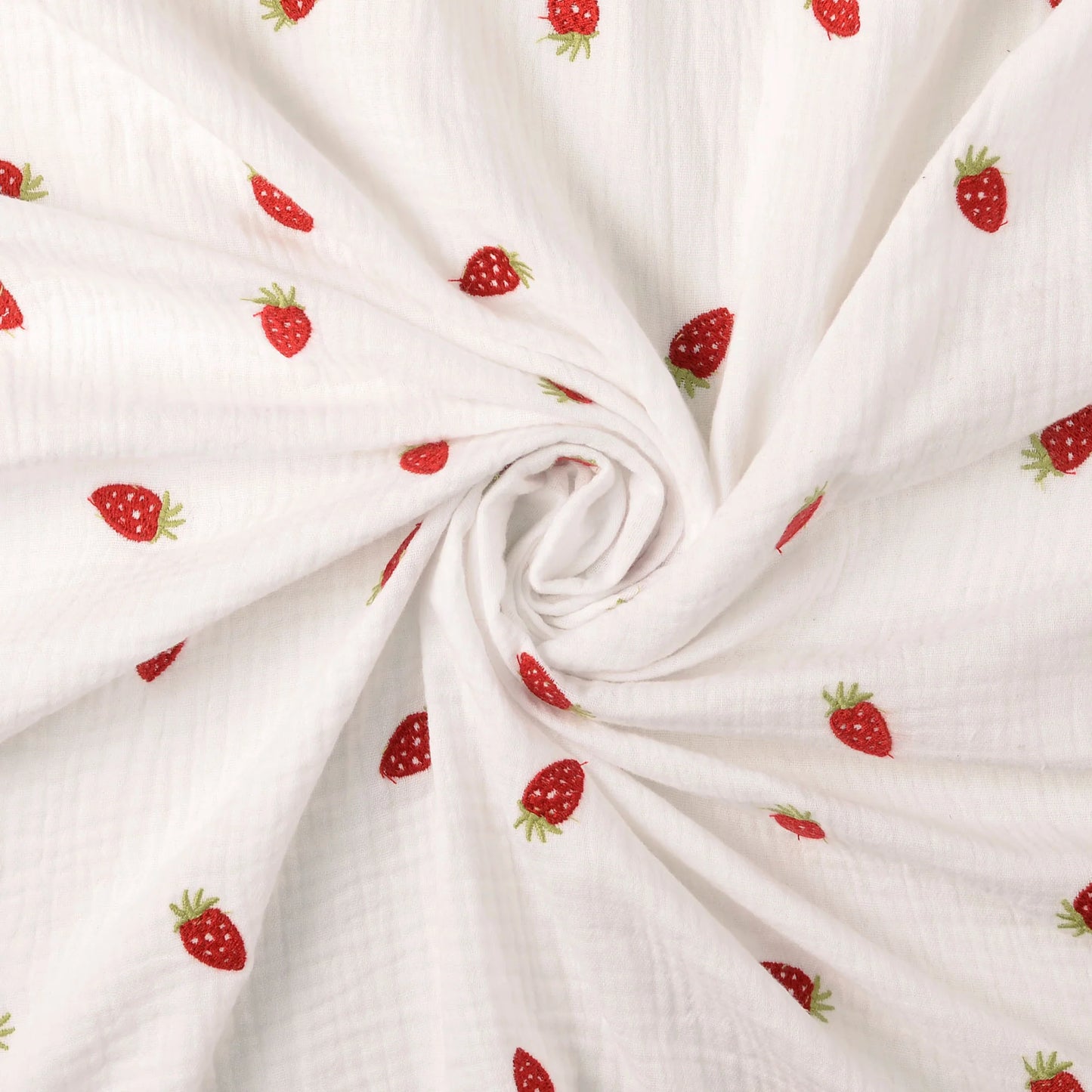 Double Gauze Embroidered Strawberry 'White'