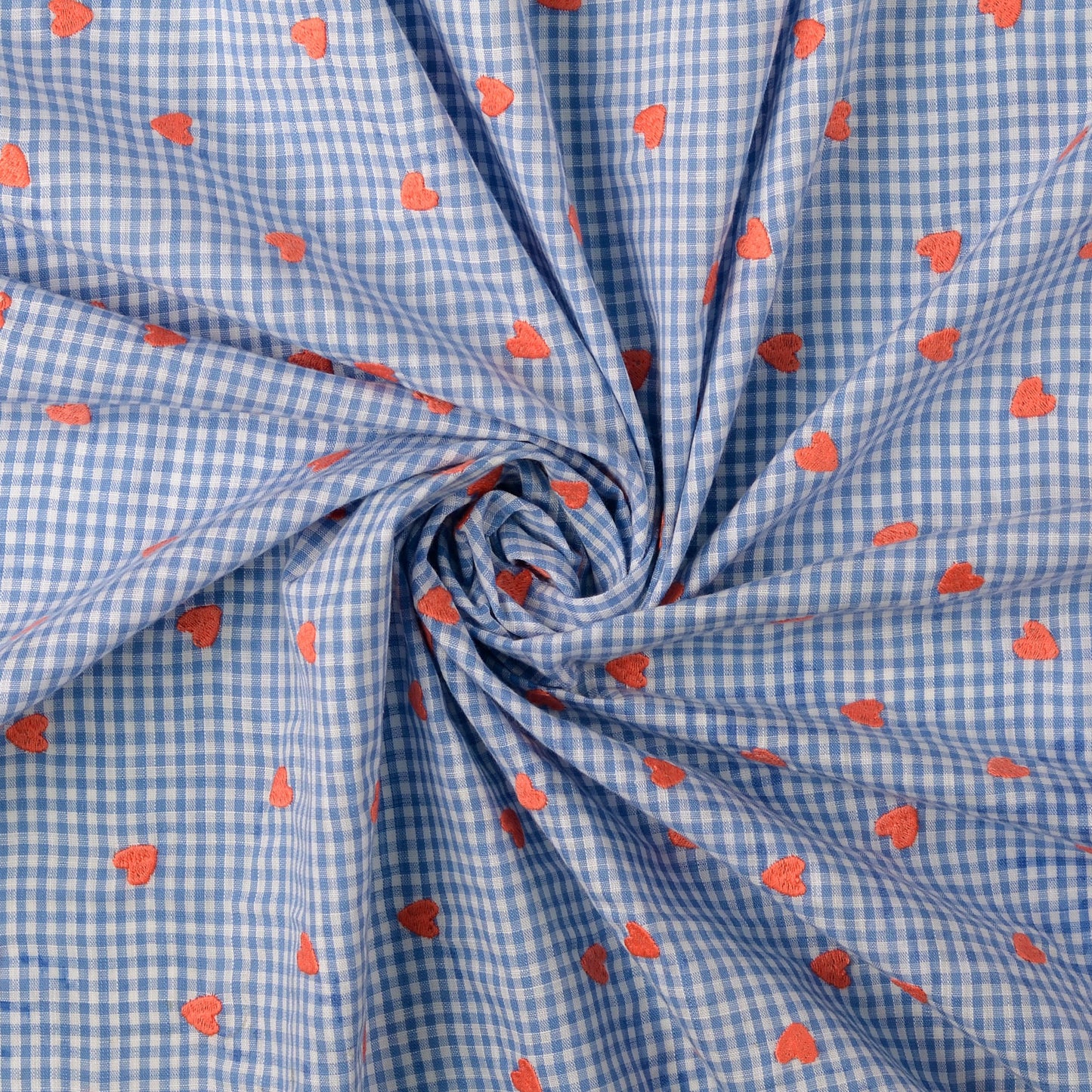 Broderad Vävd Rutig Hjärta 'Blue'