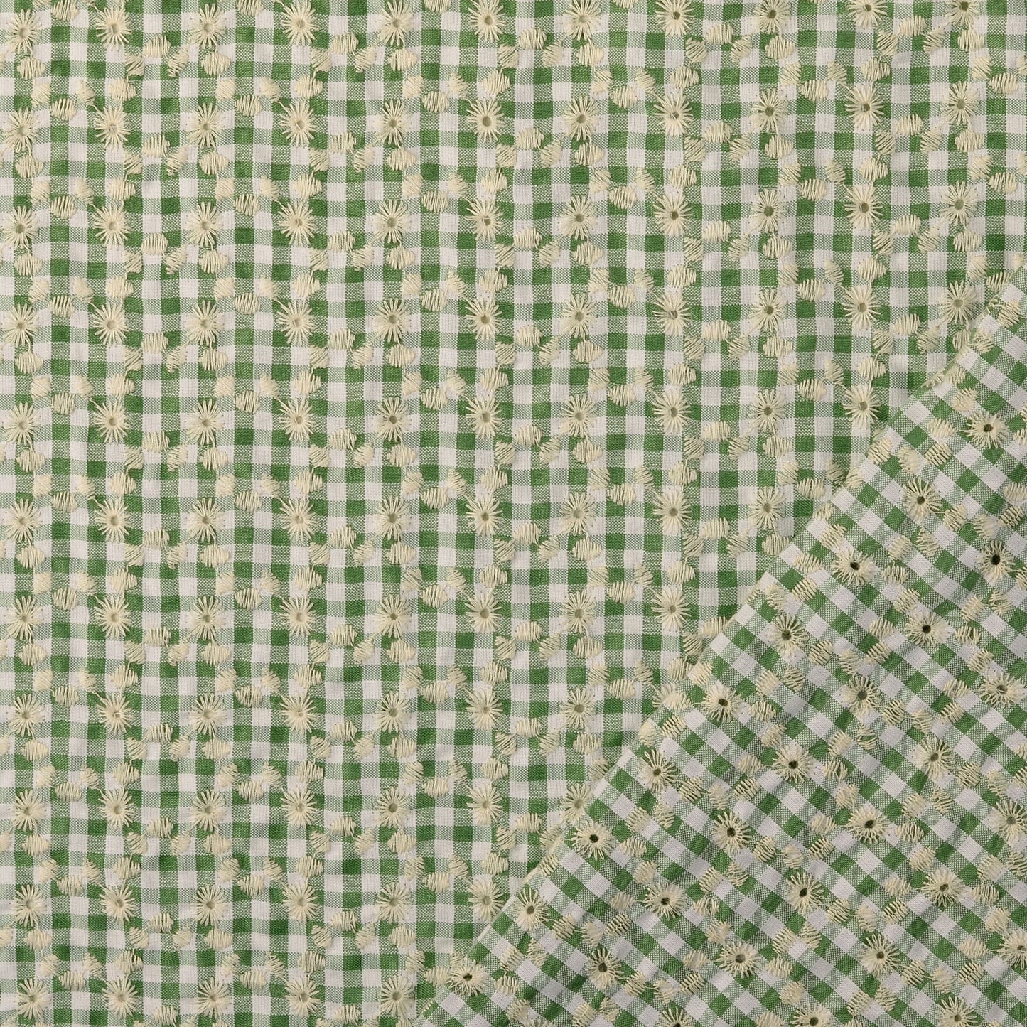 Embroidered Fabric Checkered 'Olive Green'