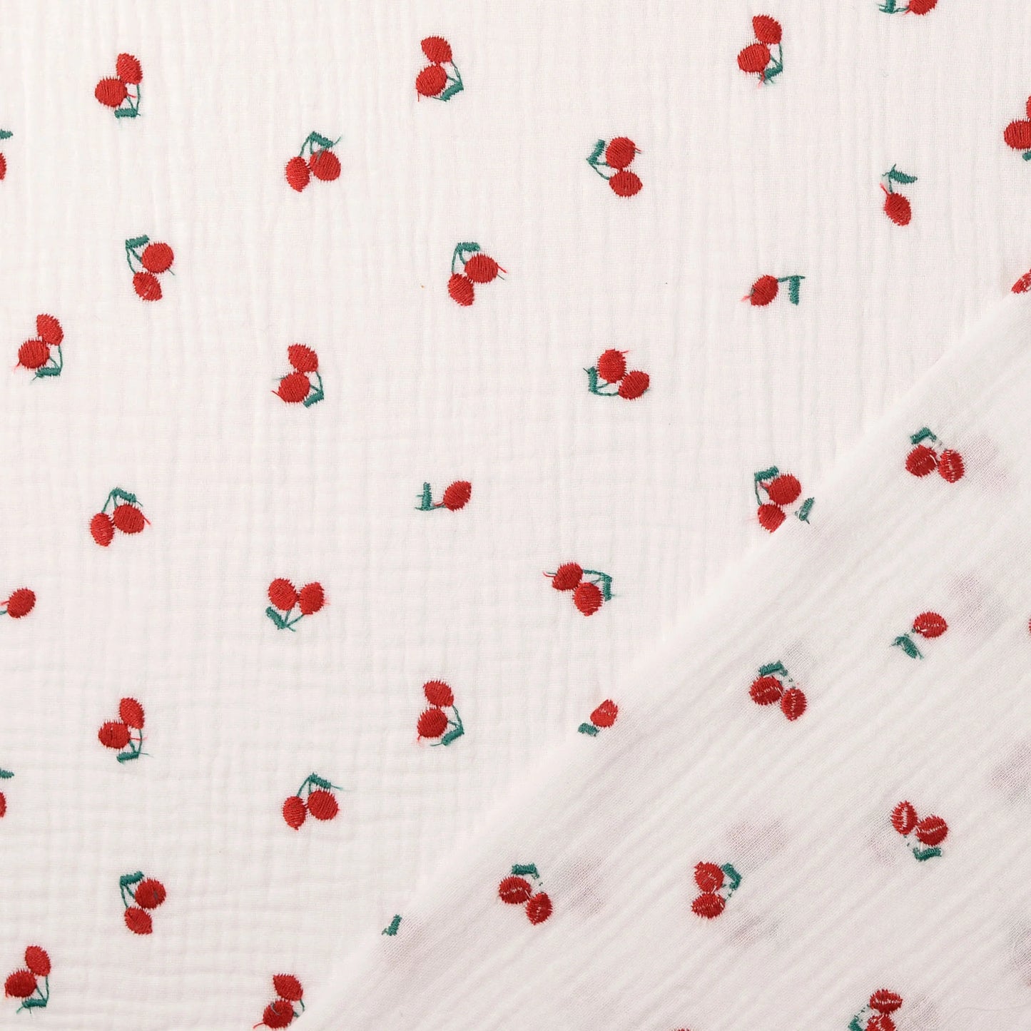 Musselin Bestickt Kirsche 'White'
