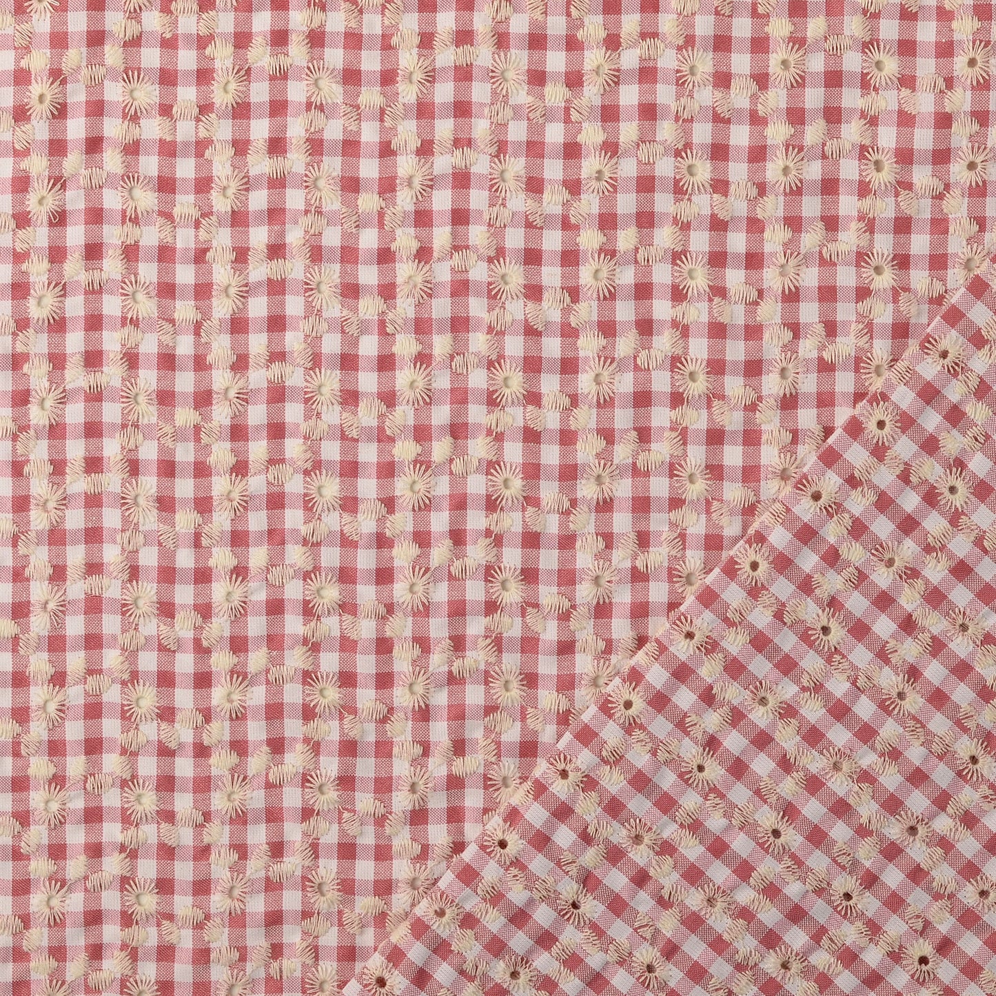 Broderad Vävd Rutig 'Pink'