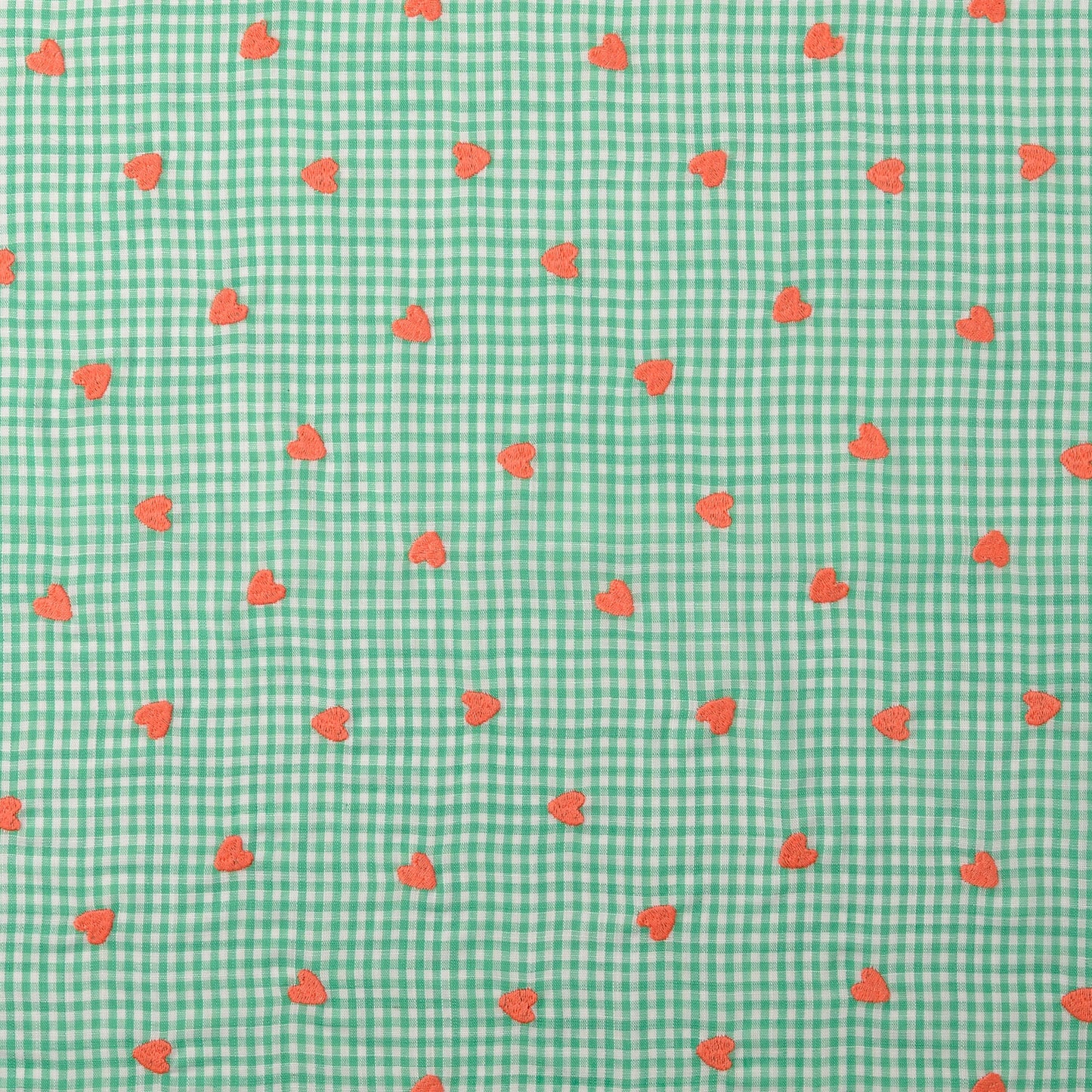 Gewebter Stoff Stickerei Herz Kariert 'Pink'