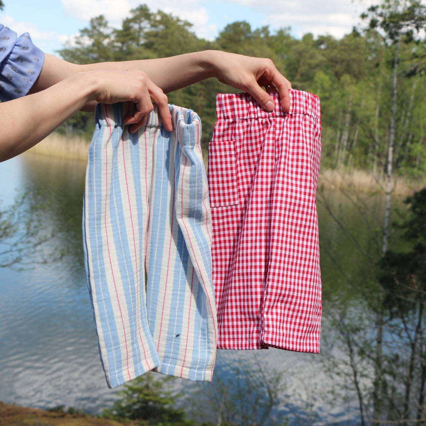 Muslin Randig 'Sky Blue, Pink, White'