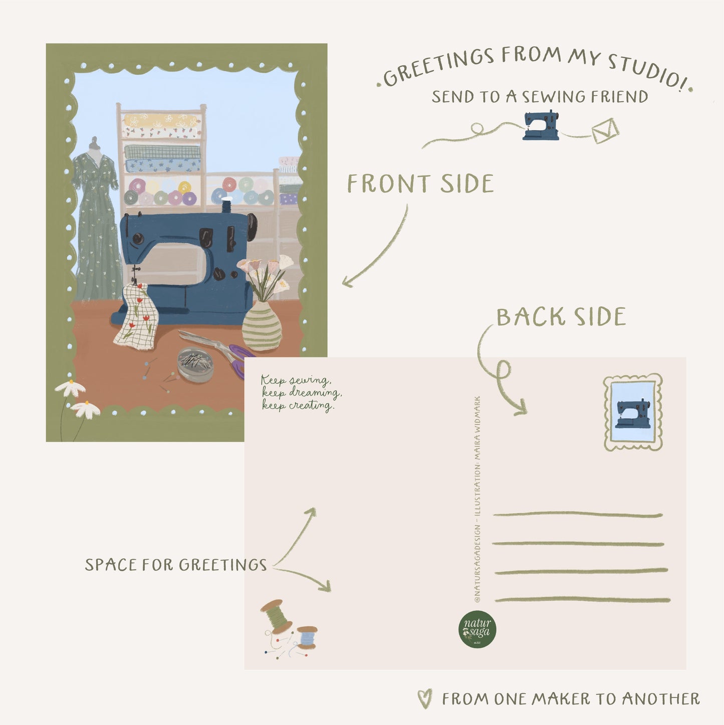 Postkarte: Keep Sewing, keep dreaming, keep creating 